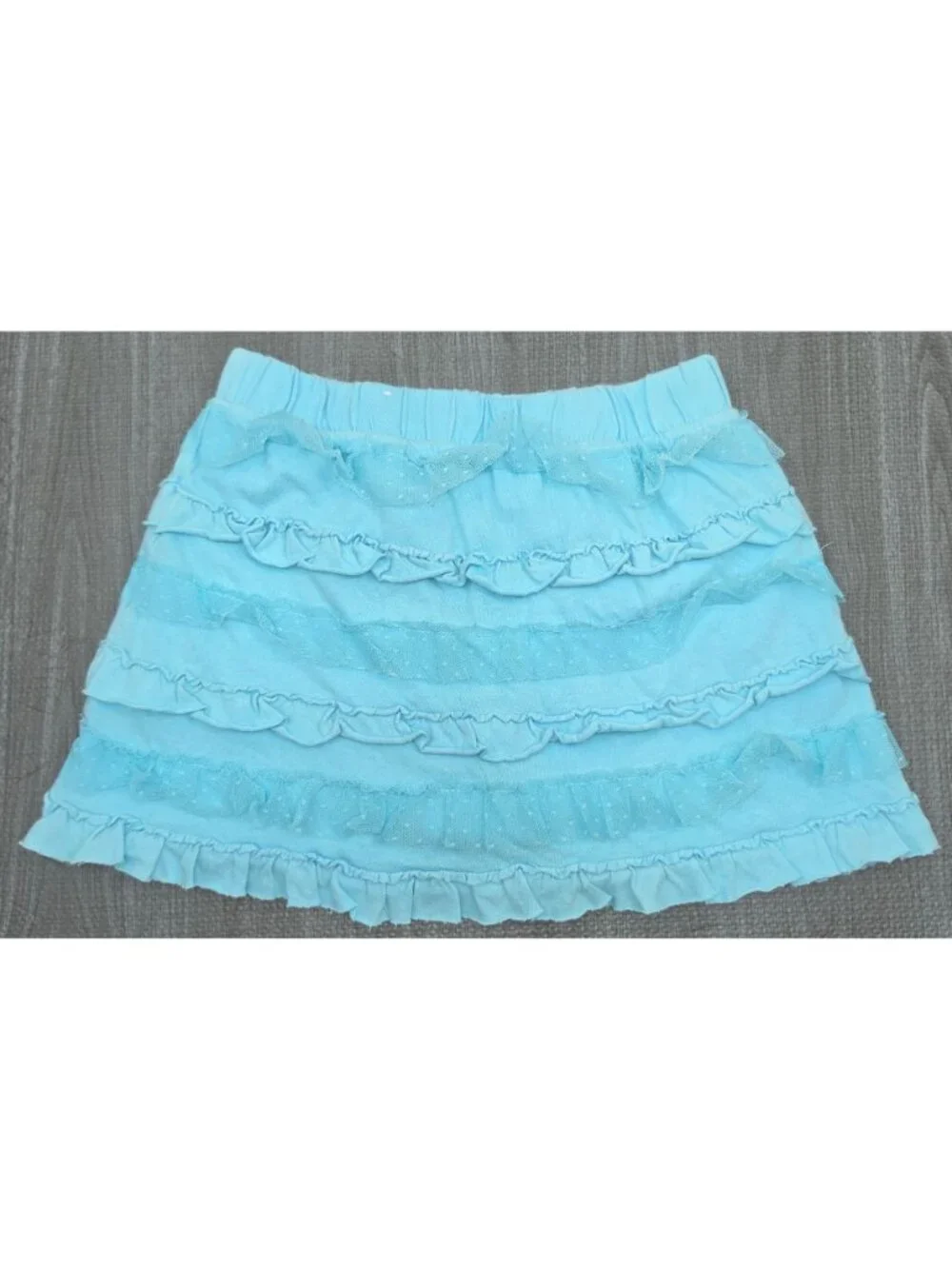 Girl's Justice Ruffled Lace Pull On Blue Skirt 100% Cotton Size 8 Shorts Under